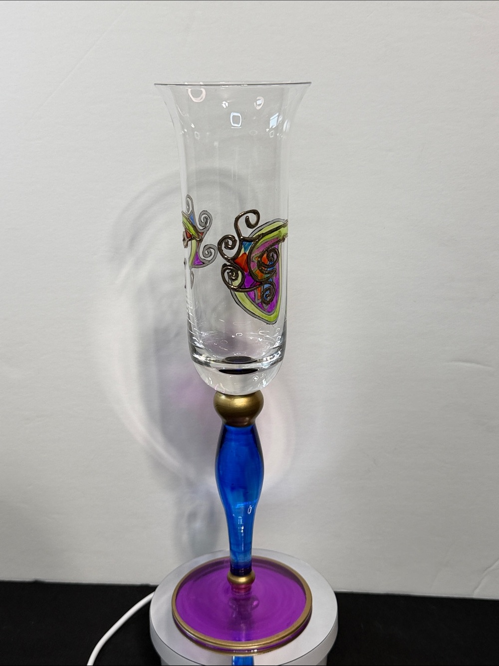 Momo Panache “Henna” Hand-Painted Blue and Purple Retired Crystal Goblet